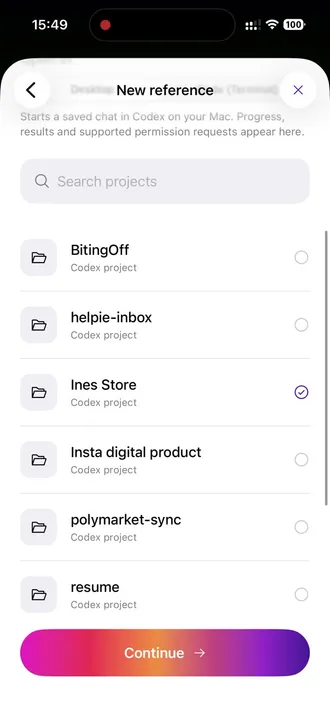 The project list with Ines Store selected.