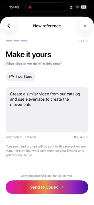 The “Make it yours” screen with the prompt written out.